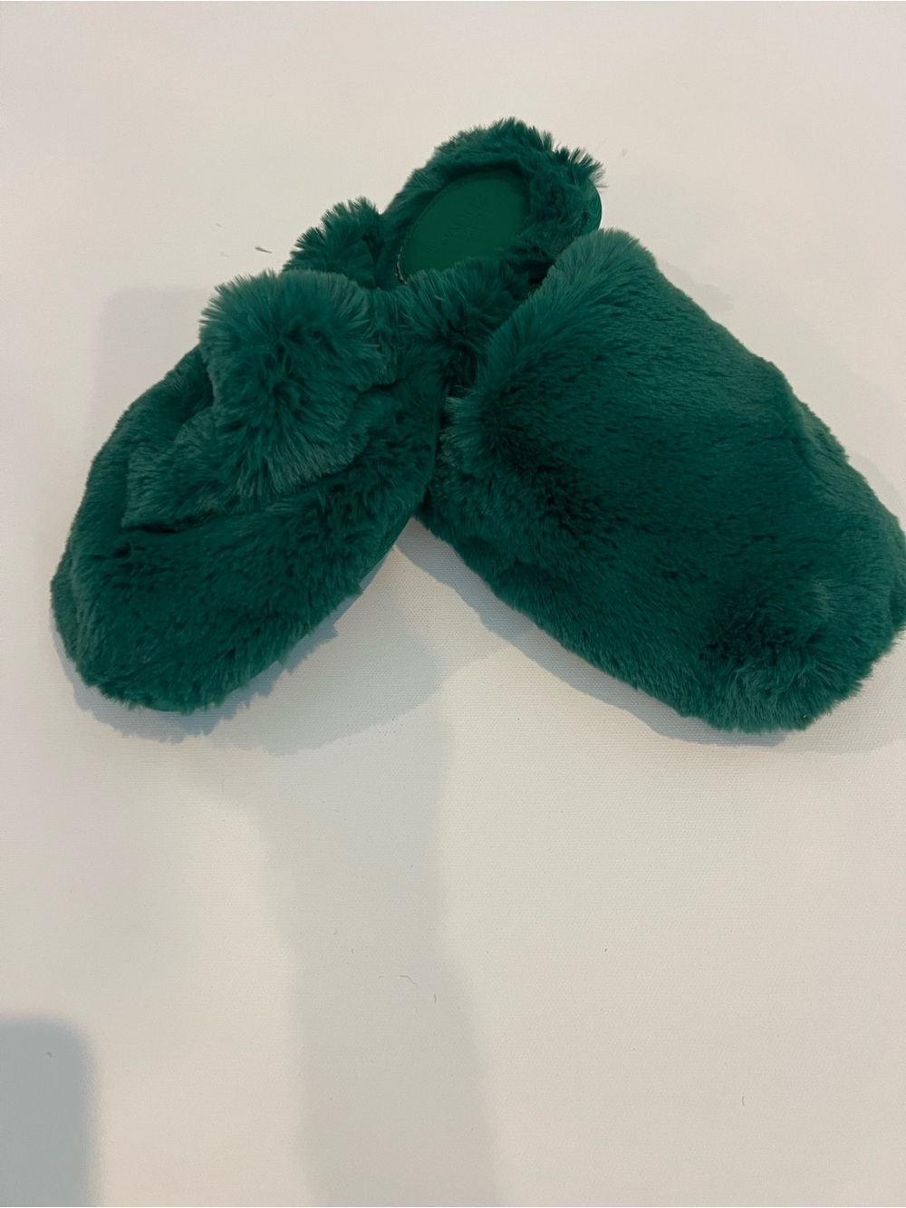 Anthropologie Emerald Green Faux Fur Slippers